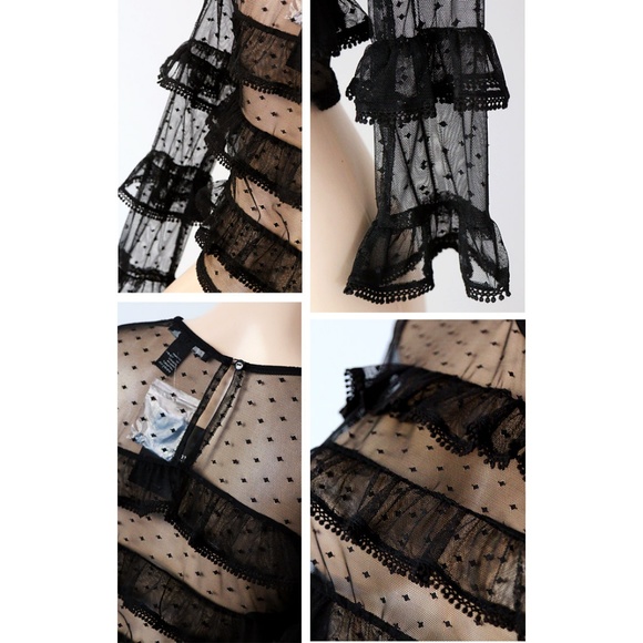 Last ☝️ Sheer Mesh Polka Dot Ruffle Crop Lace Top - Picture 4 of 8